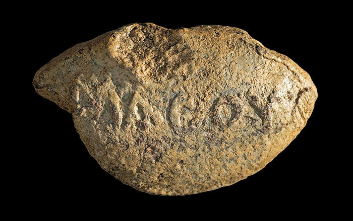 Lead sling bullet inscribed with the Greek inscription MATHOU