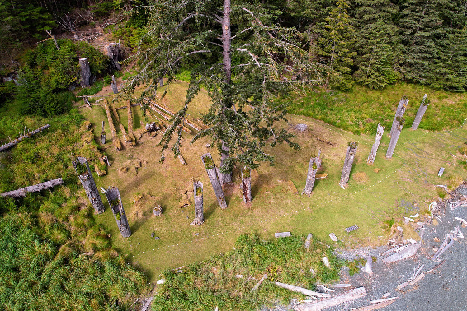 A cluster of mortuary and memorial poles