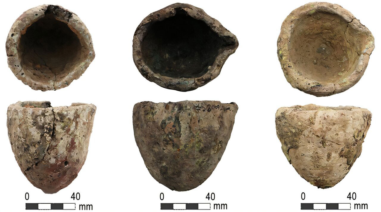 Ceramic crucibles with brass residues