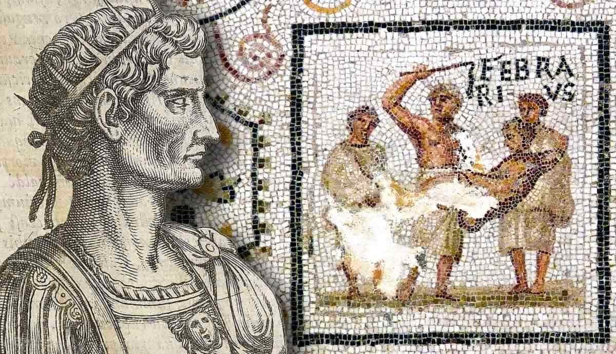 Roman bust beside a mosaic