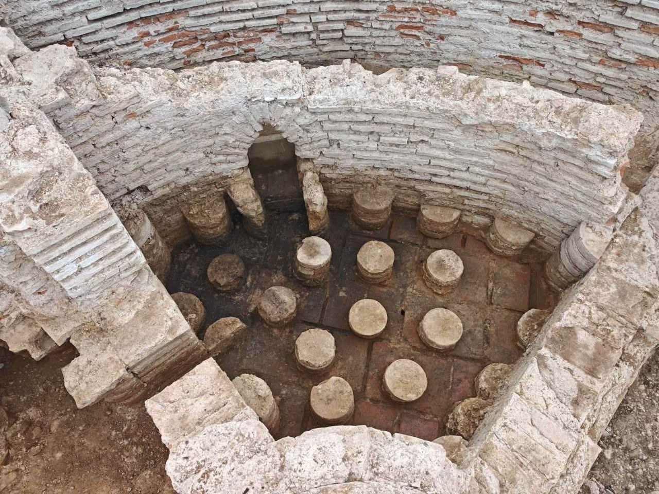 Roman emperor’s lavish bath found hidden inside a palace tower in Serbia - Detail of the well-preserved hypocaust heating system. Credit: Krajina Museum