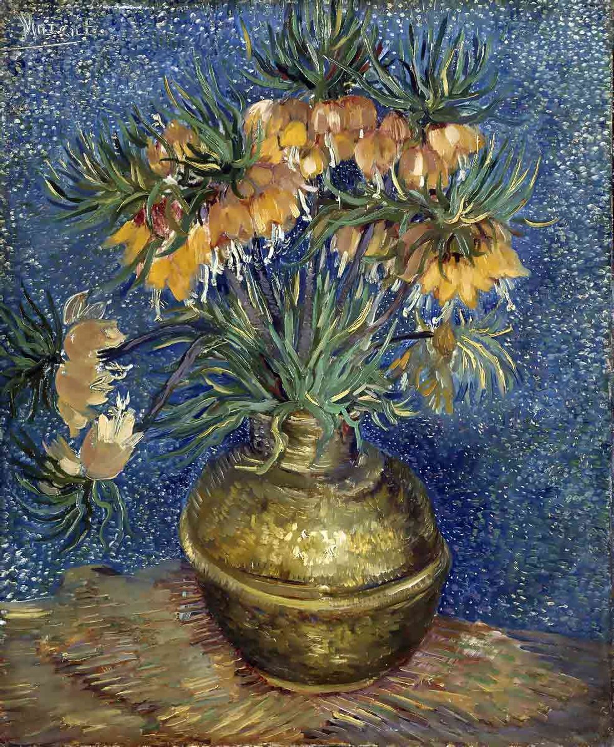 van gogh Fritillaries in copper vase