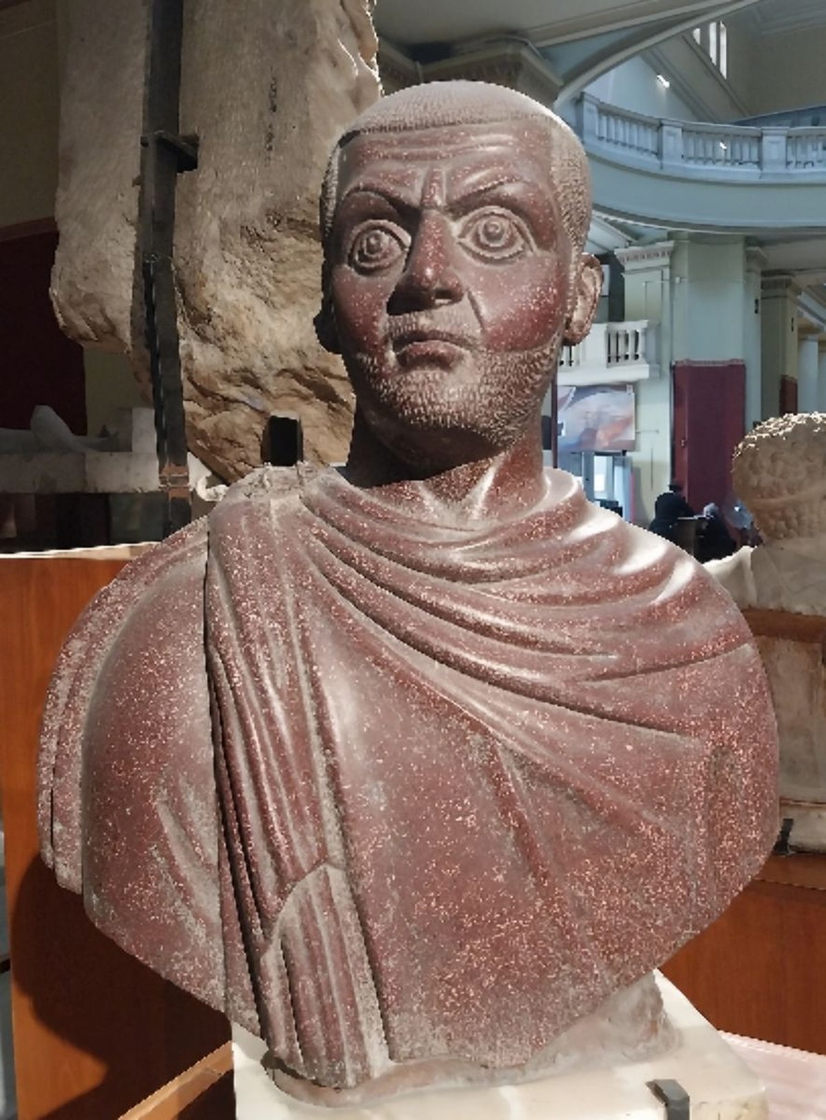 Roman emperor’s lavish bath found hidden inside a palace tower in Serbia _ Porphyry bust of a tetrarch from Athribis. The bust is identified as Maximinus.