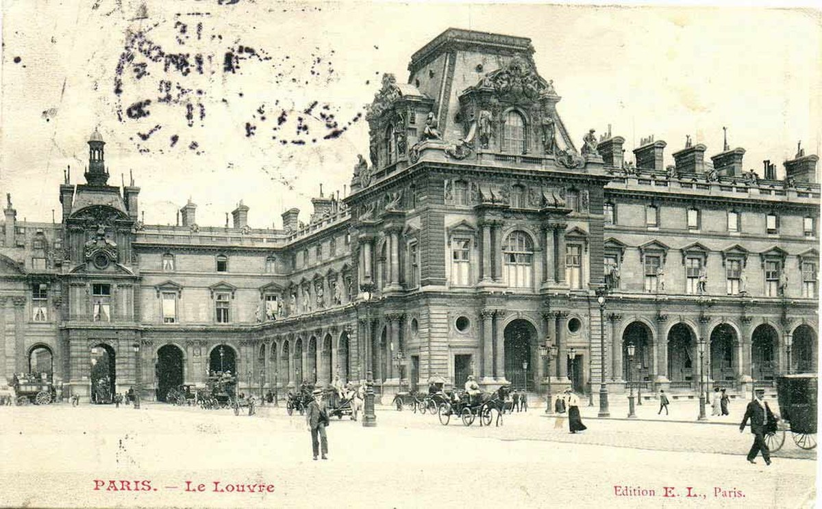 vintage postcard louvre paris