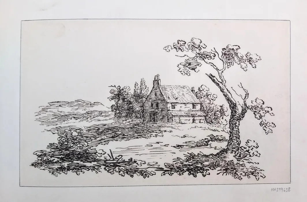 A small corrage in field, with tree in right foreground; early state of plate used as advertisement. 1810<br/>Lithograph - F. Redman