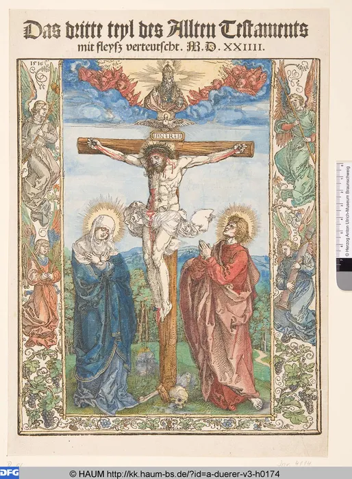 Melek Bordürlü Çarmıhtaki İsa Gravürü - Albrecht Dürer