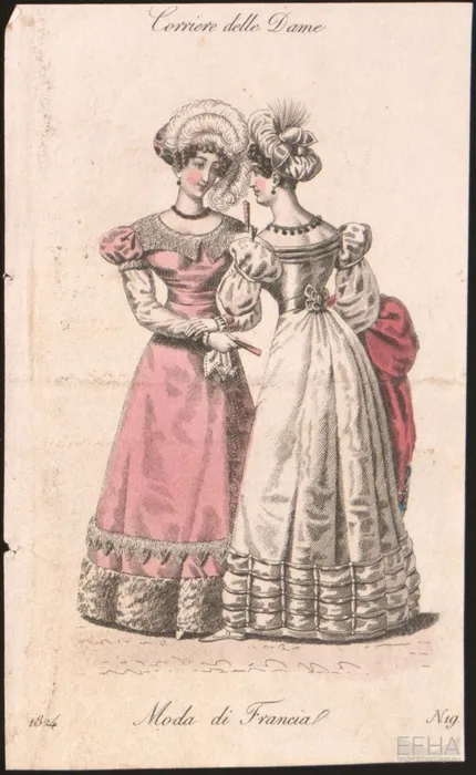 1824 Yılı Tarihsel Moda İllüstrasyonu - Anonim İtalyan Moda İllüstratörü