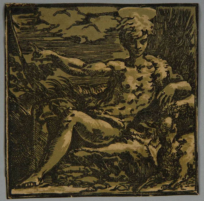 Çölde Vaftizci Yahya Kiaroskuro Ahşap Baskısı - Antonio da Trento (Parmigianino Deseni)