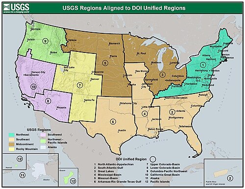 The USGS regions of the United States