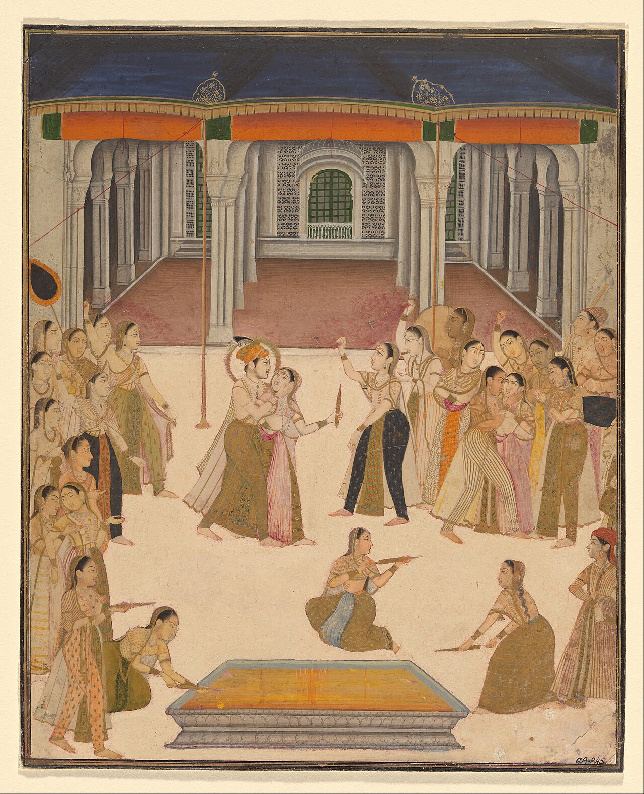 The Mughal Indian emperor Jahangir celebrating Holi with ladies of the zenana