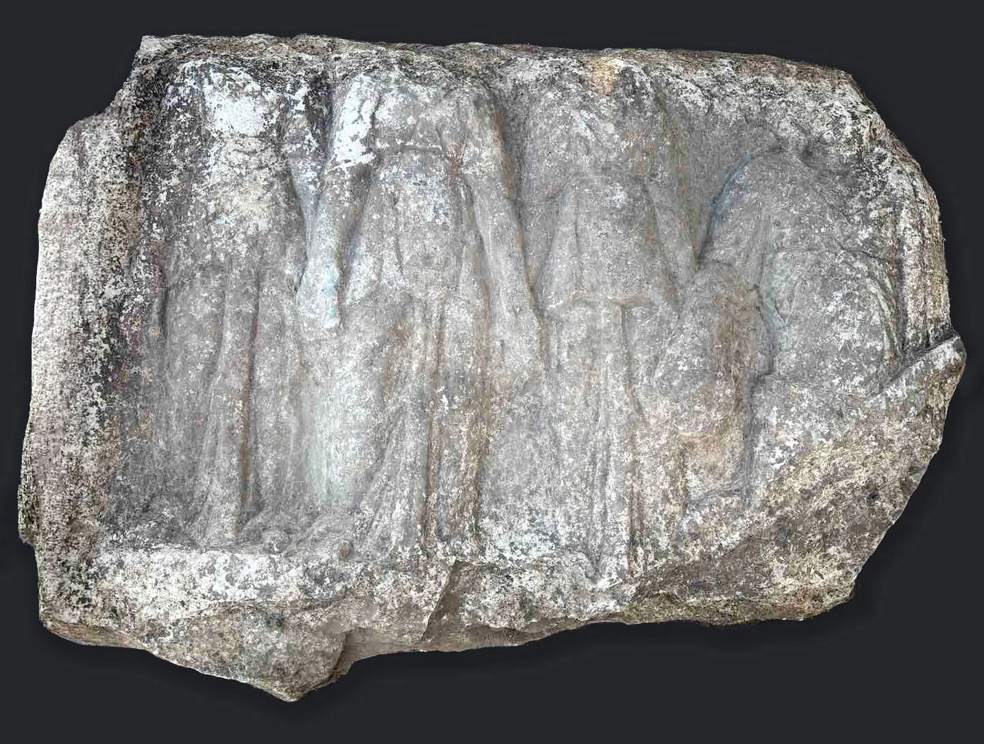 Marble stele depicting three nymphs and the goddess Cybele