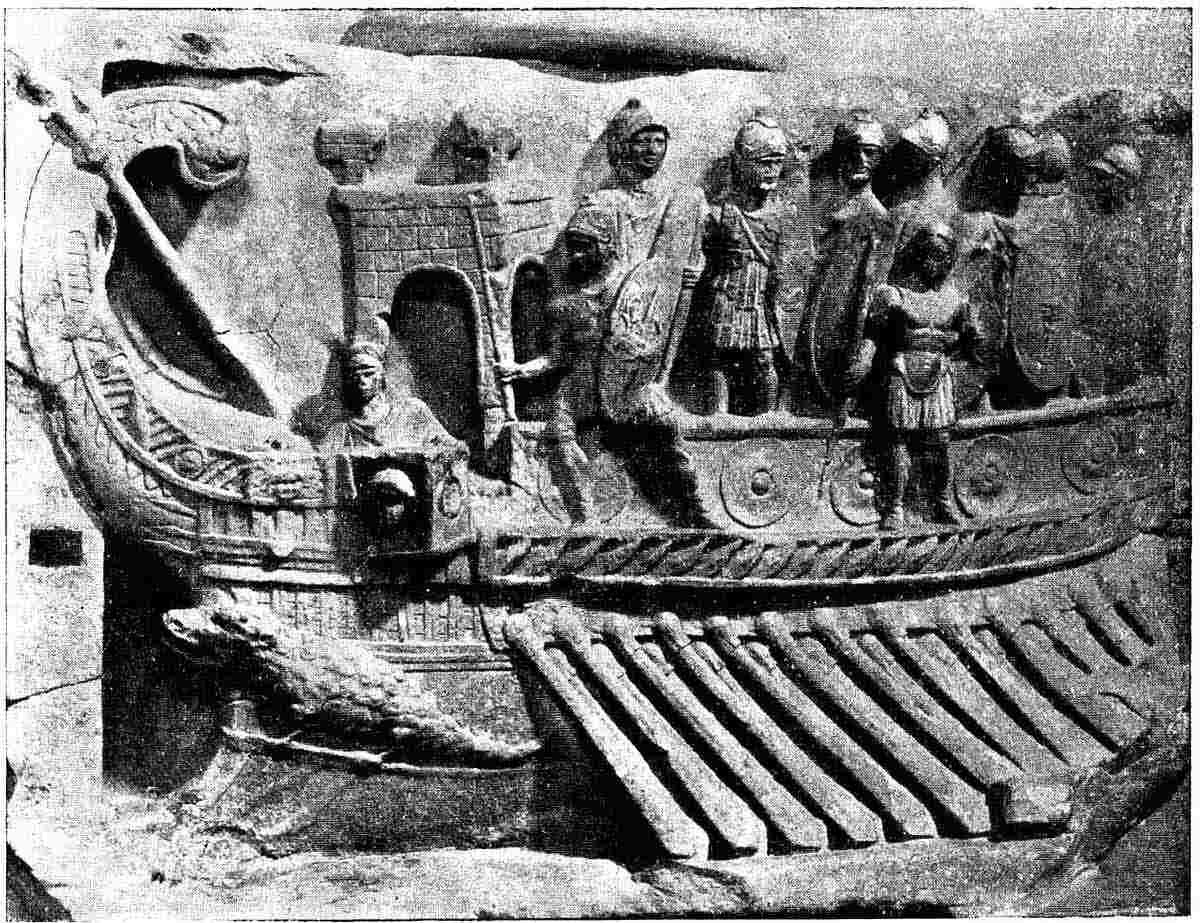 Roman Navy Bireme, c. 1st Century BC. Source: Vatican Museums