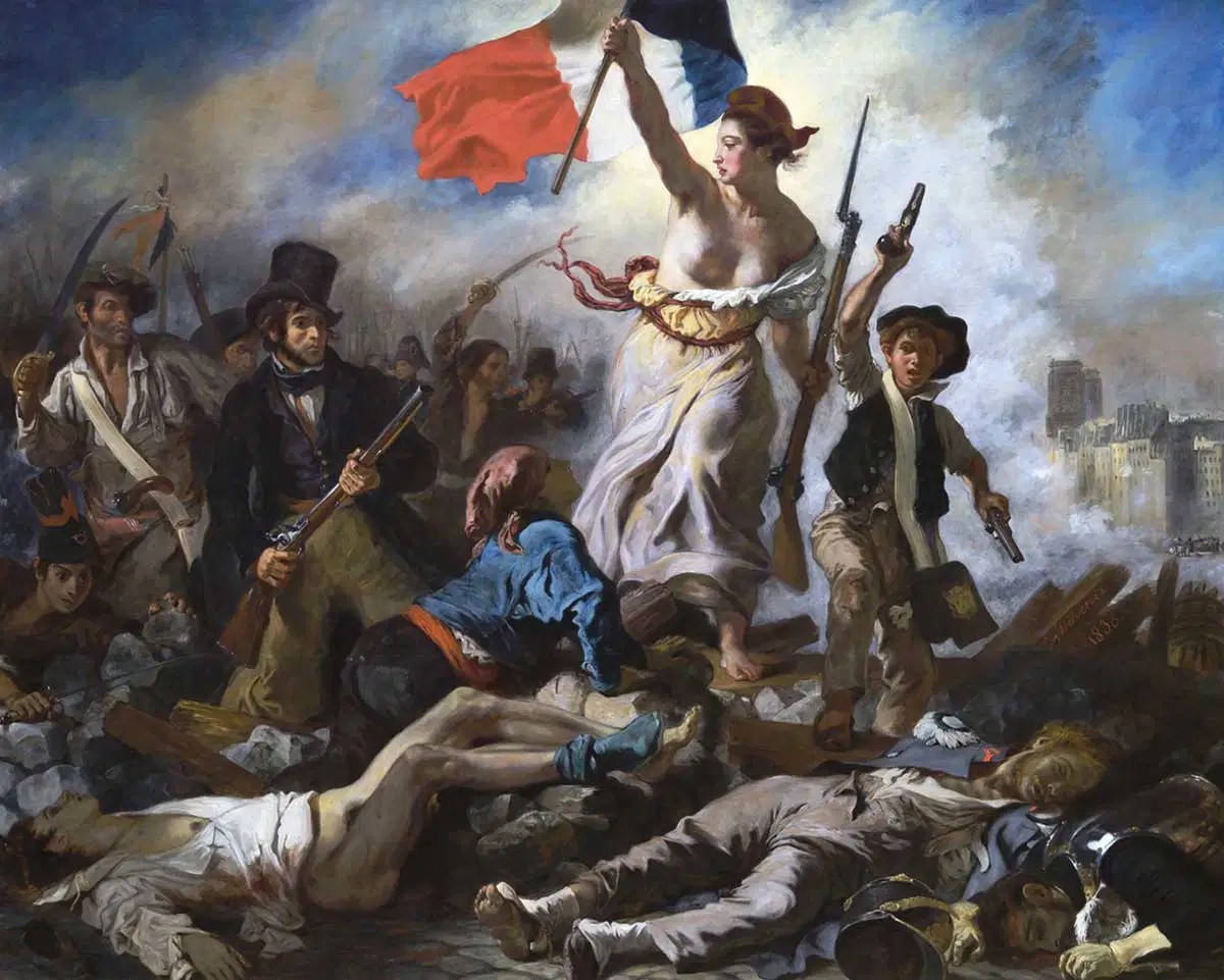 Liberty Leading the People by Eugène Delacroix captures and commemorates the July Revolution. Source: Louvre / Wikimedia Commons