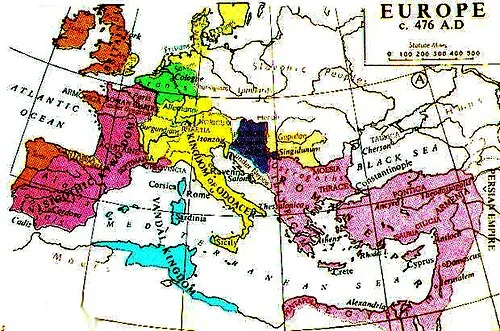 Milattan sonra 476 yılında Avrupa'nın haritası