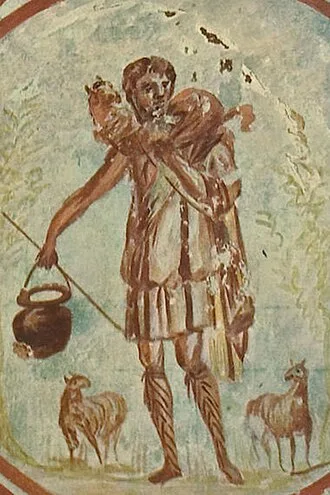 "İyi Çoban", Callixtus Katakombu, 3. yüzyıl (bkz. Yuhanna 10:11)